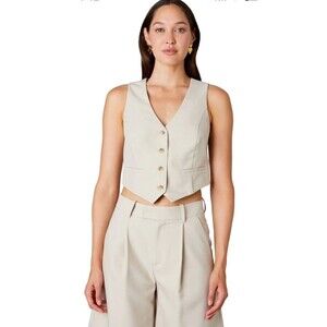 Charlotte Russe Cropped Tailored Vest Cream 4 Button Old Money Junior Size XL